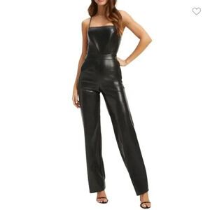 Good American // Black Faux Leather 'Vacay' Jumpsuit NWOT